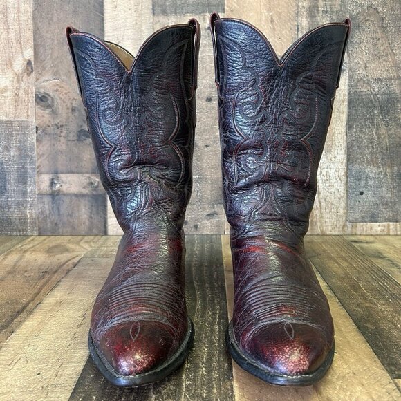 Lucchese Classics L695524 Black Cherry Smooth Ostrich Cowboy Boots Mens 11 D - Picture 6 of 12